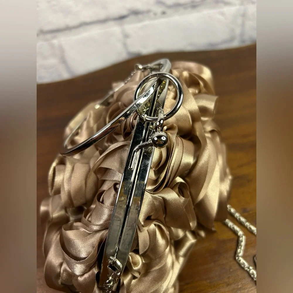 Elegant Satin Rose Clutch with Rhinestone Handle